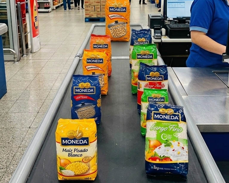 Productos Moneda en línea de caja